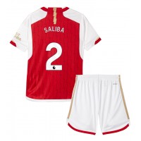 Arsenal William Saliba #2 Domáci Detský futbalový dres 2023-24 Krátky Rukáv (+ trenírky)